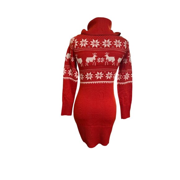 Tipsy Elves Cowl Neck Christmas Sweater Dress Fair Isle Reindeer Snowflakes XS - Picture 3 of 11
